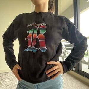 Rice University Black Crew Neck Sweater with Sarape “R”